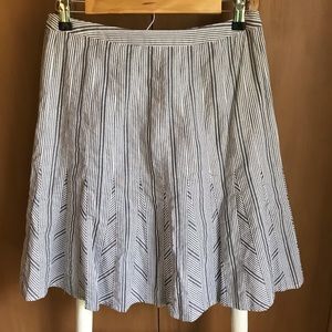 Talbots gray and white striped flared midi skirt